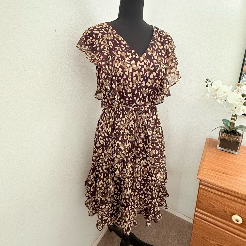 Tommy Hilfiger Flutter-Sleeve Animal Print Dress (Size 8) NWT